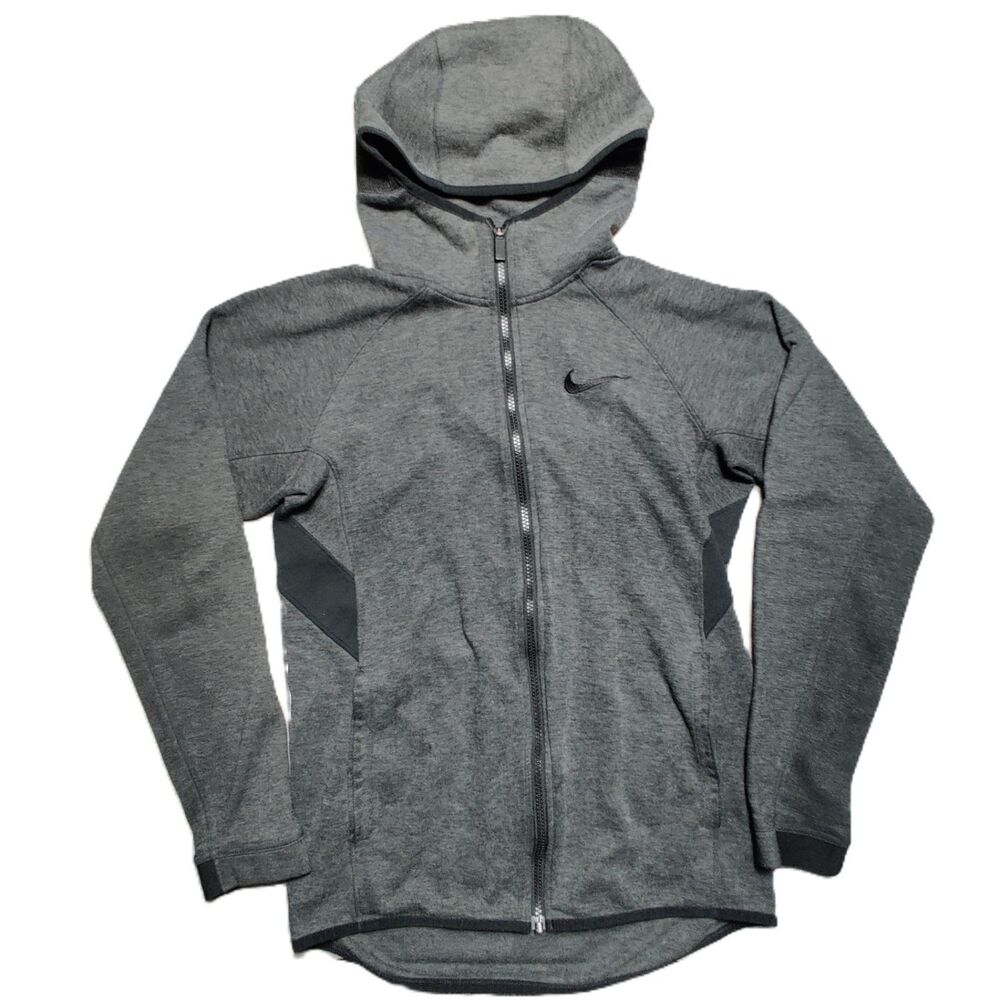 Nike Dri-FIT Womens Small Gray Full Zip Hooded Jacket Mesh Hood Running Training